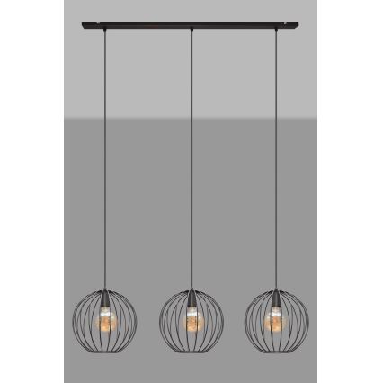 Luster na sajli MERCURE 3xE27/15W/230V crna