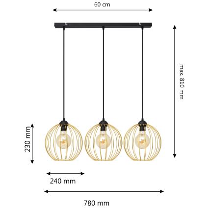 Luster na sajli MERCURE 3xE27/15W/230V zlatna/crna