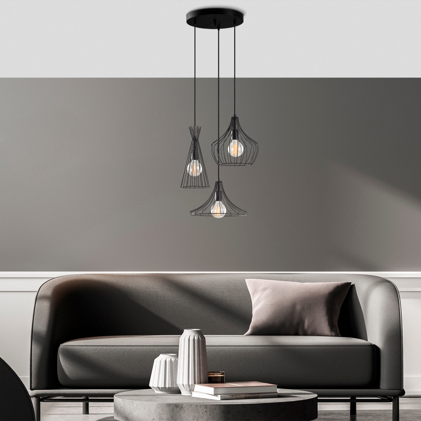 Luster na sajli MEZOPOTAMYA 3xE27/40W/230V crna