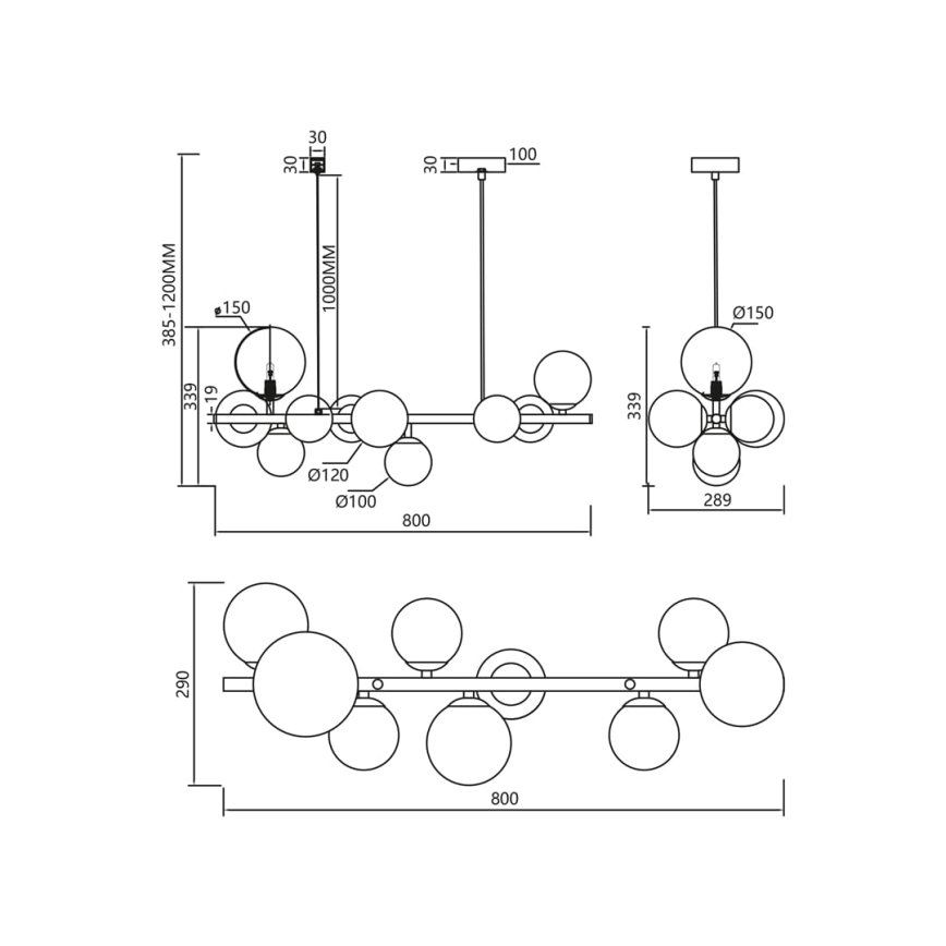 Luster na sajli MILA 10xG9/9W/230V crna/siva