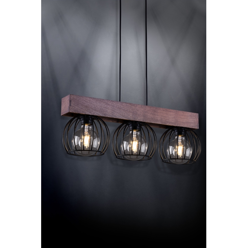 Luster na sajli MILAN 3xE27/60W/230V drvo