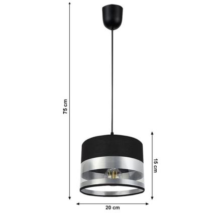 Luster na sajli MILO 1xE27/60W/230V srebrna/crna