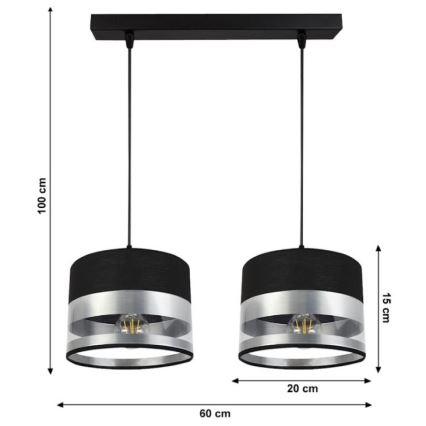 Luster na sajli MILO 2xE27/60W/230V srebrna/crna