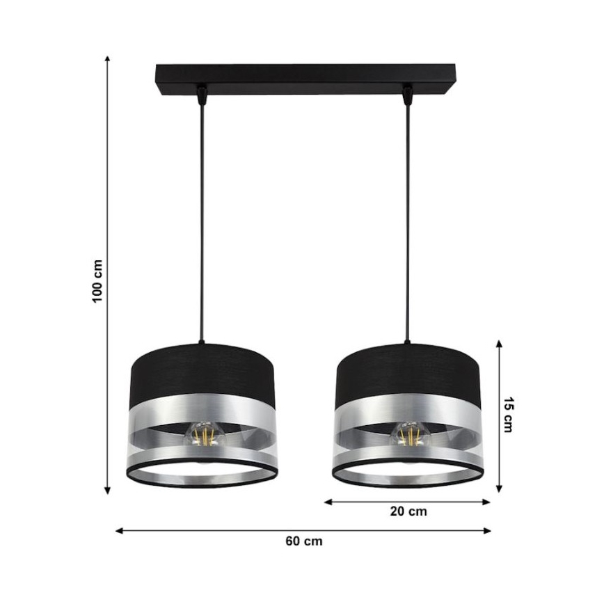 Luster na sajli MILO 2xE27/60W/230V srebrna/crna