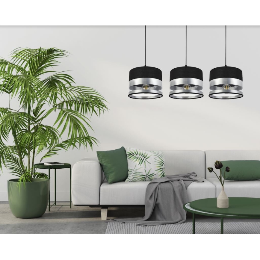 Luster na sajli MILO 3xE27/60W/230V srebrna/crna