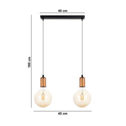 Luster na sajli MIROS 2xE27/60W/230V crna/bakrena