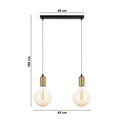 Luster na sajli MIROS 2xE27/60W/230V crna/zlatna