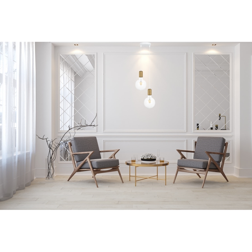 Luster na sajli MIROS 2xE27/60W/230V okrugli bijela/zlatna