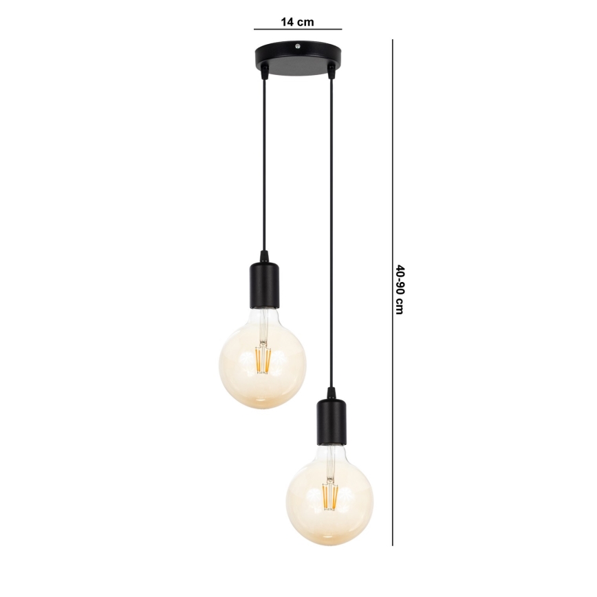 Luster na sajli MIROS 2xE27/60W/230V okrugli crna