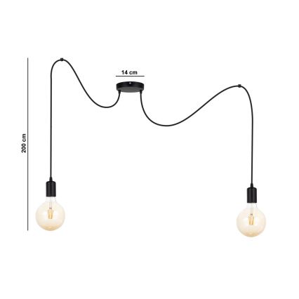 Luster na sajli MIROS 2xE27/60W/230V pauk crna