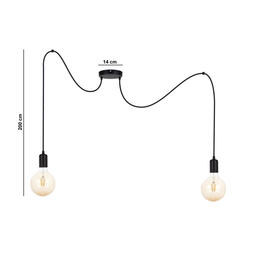 Luster na sajli MIROS 2xE27/60W/230V pauk crna