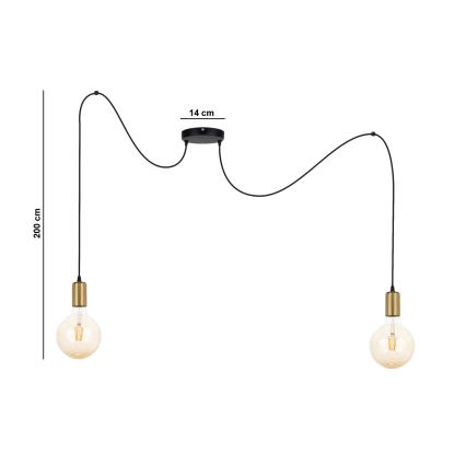 Luster na sajli MIROS 2xE27/60W/230V pauk crna/zlatna