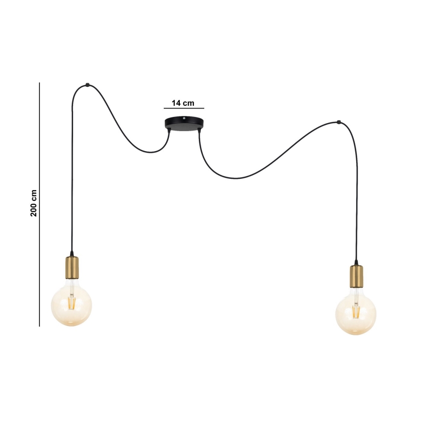 Luster na sajli MIROS 2xE27/60W/230V pauk crna/zlatna