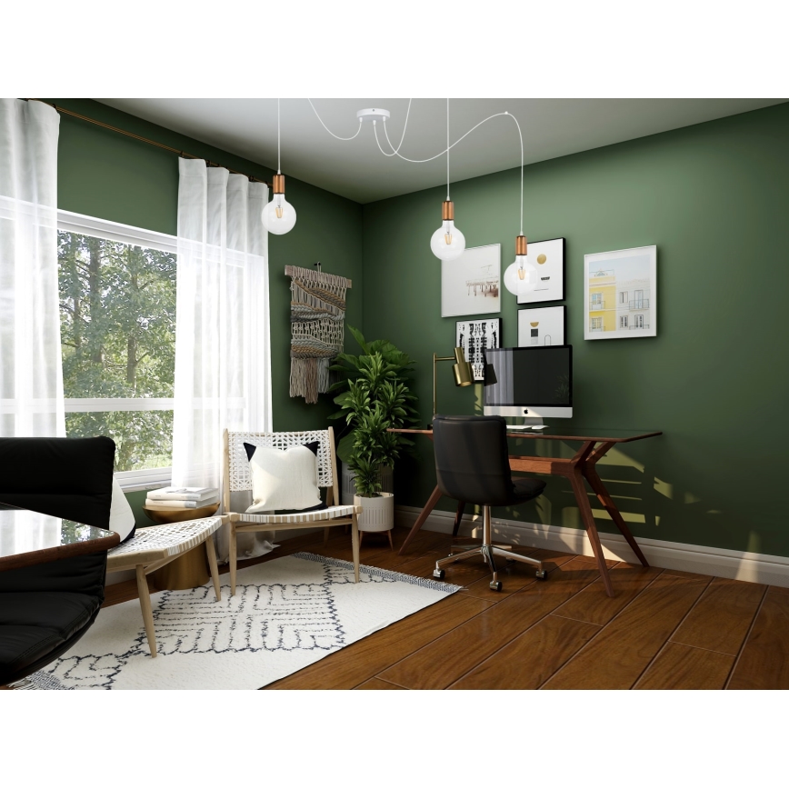 Luster na sajli MIROS 3xE27/60W/230V pauk bijela/bakrena