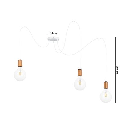 Luster na sajli MIROS 3xE27/60W/230V pauk bijela/bakrena