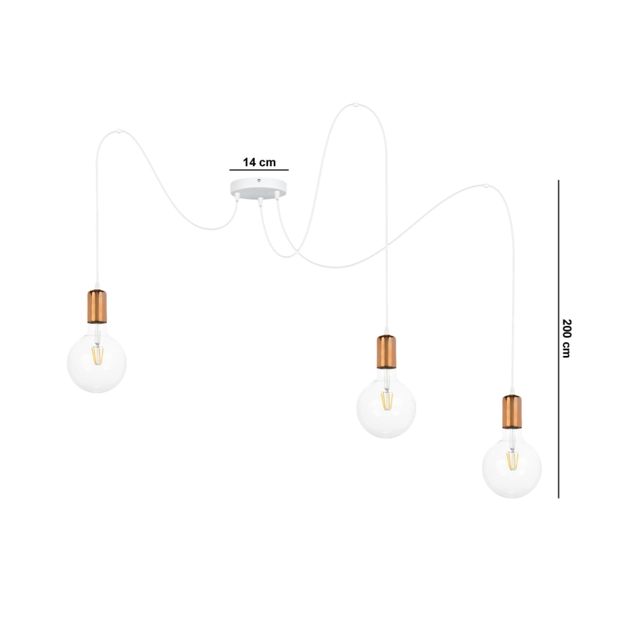 Luster na sajli MIROS 3xE27/60W/230V pauk bijela/bakrena