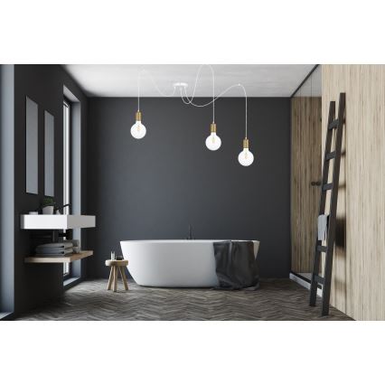 Luster na sajli MIROS 3xE27/60W/230V pauk bijela/zlatna