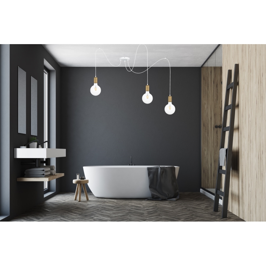 Luster na sajli MIROS 3xE27/60W/230V pauk bijela/zlatna