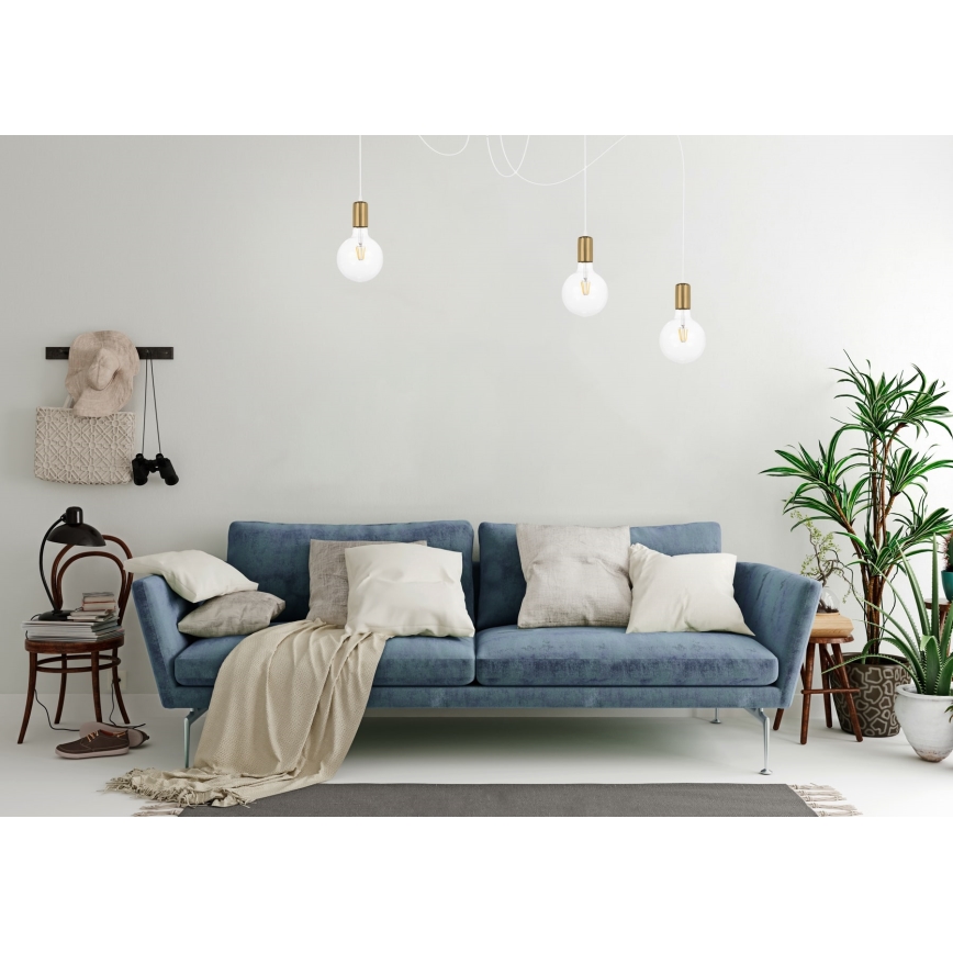 Luster na sajli MIROS 3xE27/60W/230V pauk bijela/zlatna