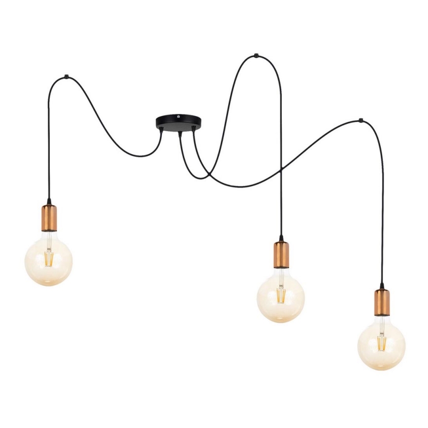 Luster na sajli MIROS 3xE27/60W/230V pauk crna/bakrena