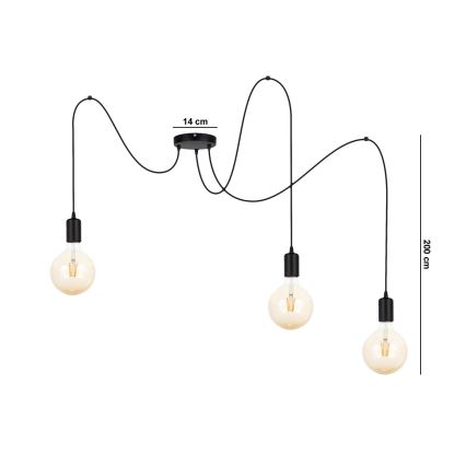 Luster na sajli MIROS 3xE27/60W/230V pauk crna