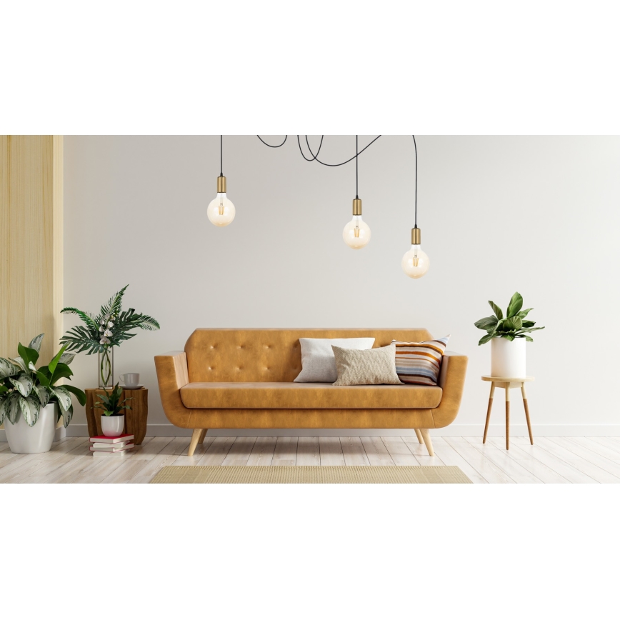 Luster na sajli MIROS 3xE27/60W/230V pauk crna/zlatna