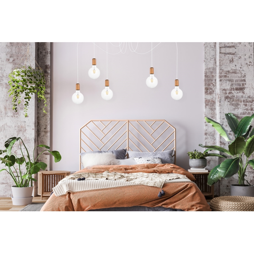 Luster na sajli MIROS 5xE27/60W/230V pauk bijela/bakrena