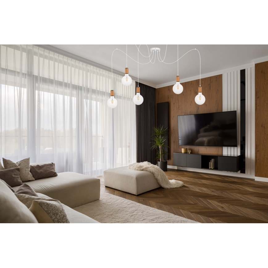 Luster na sajli MIROS 5xE27/60W/230V pauk bijela/bakrena