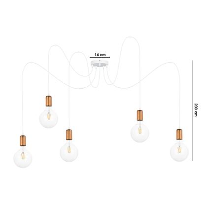 Luster na sajli MIROS 5xE27/60W/230V pauk bijela/bakrena