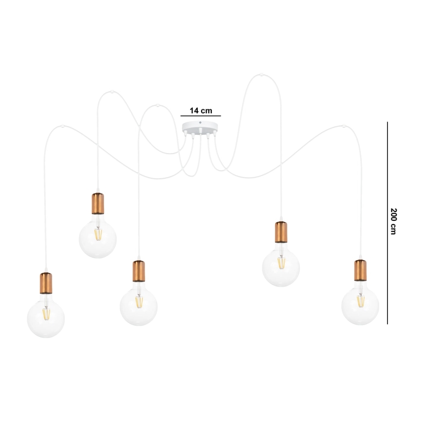 Luster na sajli MIROS 5xE27/60W/230V pauk bijela/bakrena