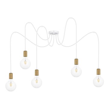 Luster na sajli MIROS 5xE27/60W/230V pauk bijela/zlatna