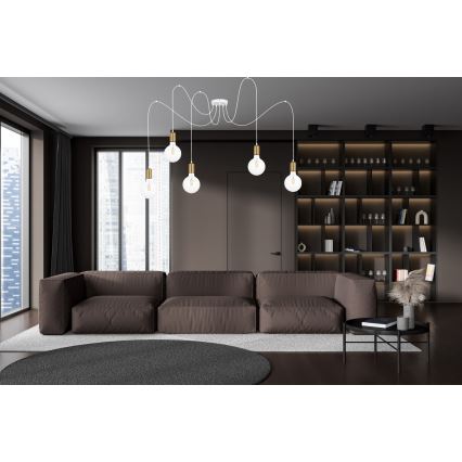 Luster na sajli MIROS 5xE27/60W/230V pauk bijela/zlatna