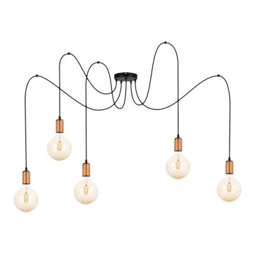 Luster na sajli MIROS 5xE27/60W/230V pauk crna/bakrena