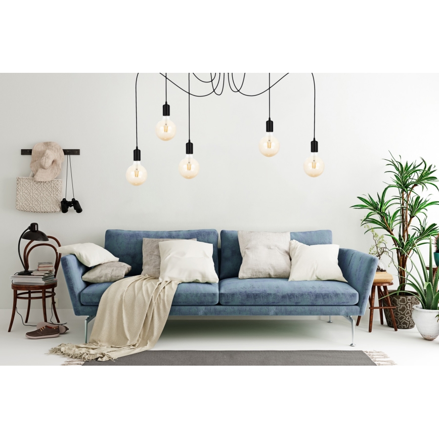 Luster na sajli MIROS 5xE27/60W/230V pauk crna