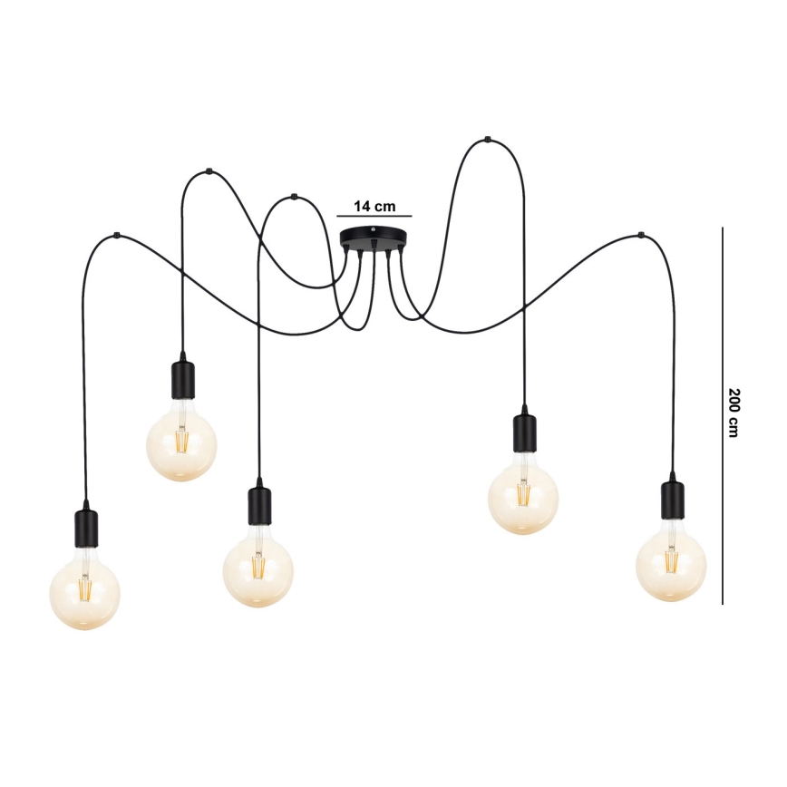 Luster na sajli MIROS 5xE27/60W/230V pauk crna