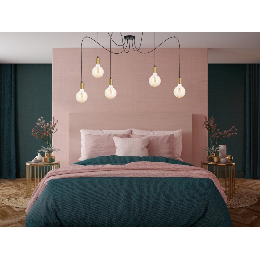 Luster na sajli MIROS 5xE27/60W/230V pauk crna/zlatna