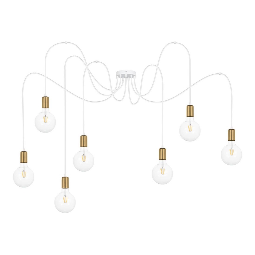 Luster na sajli MIROS 7xE27/60W/230V pauk bijela/zlatna