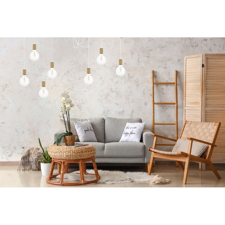 Luster na sajli MIROS 7xE27/60W/230V pauk bijela/zlatna