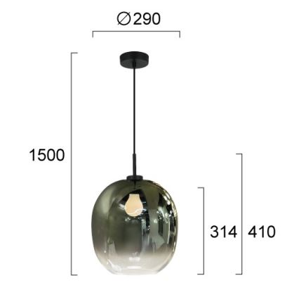 Luster na sajli MIRROR 1xE27/14W/230V dimno zelena