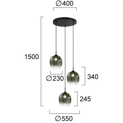 Luster na sajli MIRROR 3xE27/14W/230V zadimljeno-zelena