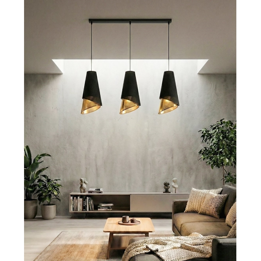 Luster na sajli MODA 3xE27/15W/230V crna/zlatna