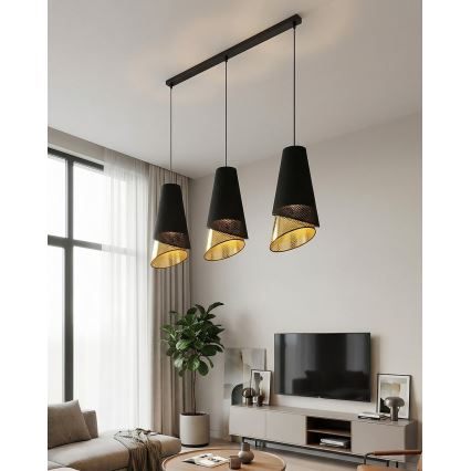 Luster na sajli MODA 3xE27/15W/230V crna/zlatna
