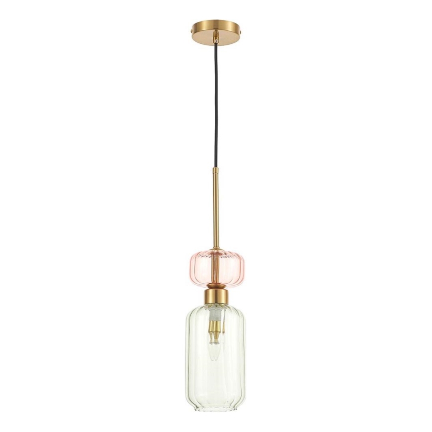 Luster na sajli MOLLY 1xE14/40W/230V pr. 12 cm zlatna/zelena/ružičasta