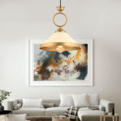 Luster na sajli MONZA 1xE27/40W/230V, promjer 30 cm, krem/brončana