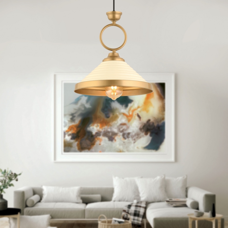 Luster na sajli MONZA 1xE27/40W/230V, promjer 30 cm, krem/brončana