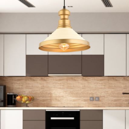 Luster na sajli MONZA 1xE27/40W/230V Ø 30 cm krem/zlatna