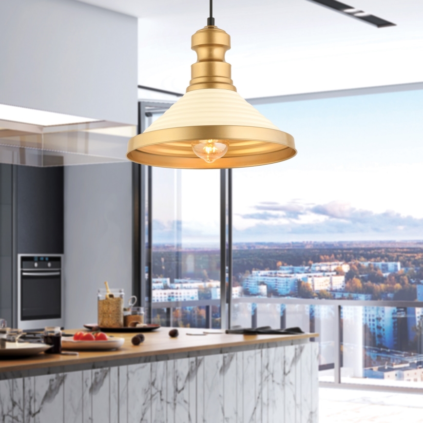 Luster na sajli MONZA 1xE27/40W/230V Ø 30 cm krem/zlatna