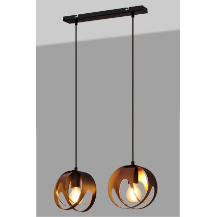 Luster na sajli MOONLIGHT 2xE27/15W/230V crna/bakrena