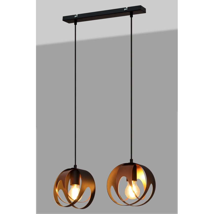 Luster na sajli MOONLIGHT 2xE27/15W/230V crna/bakrena