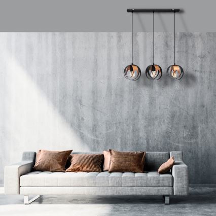 Luster na sajli MOONLIGHT 3xE27/15W/230V crna/bakrena